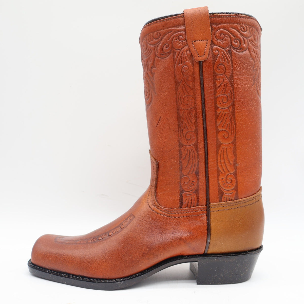 Acme Vintage Western Boots Kids 4.5D Tan Leather Square Toe Cowboy 2418 USA Made - take2supply
