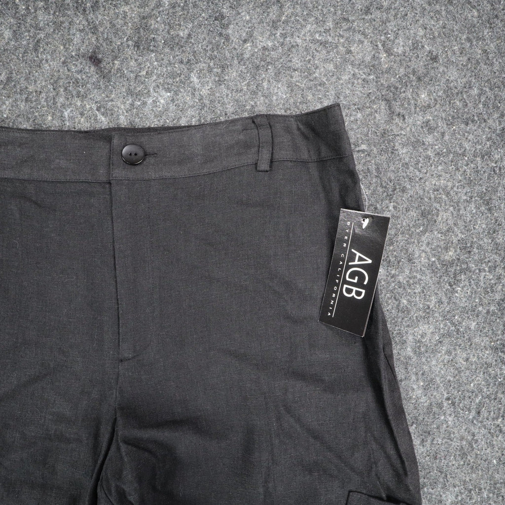 AGB Byer California Cargo Pants Womens 10 Y2K Black Linen Blend Utility Trousers - take2supply