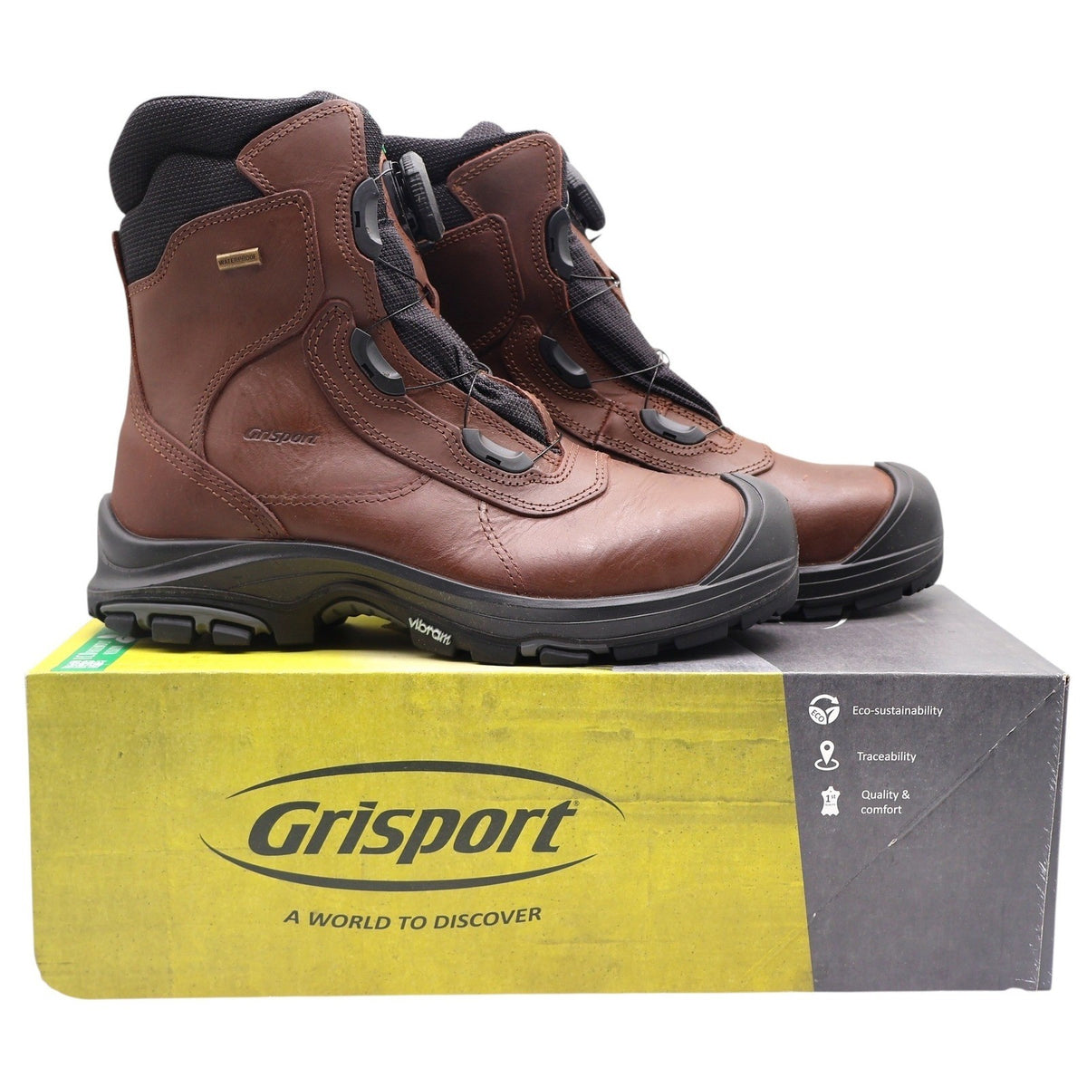 Grisport BOA Constructor Safety Boots Mens 9 Brown Waterproof Vibram 74693CD11K - take2supply