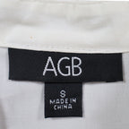 AGB Blouse Womens Small White Stretch Cotton Ruffle V-Neck Long Sleeve Button Up - take2supply