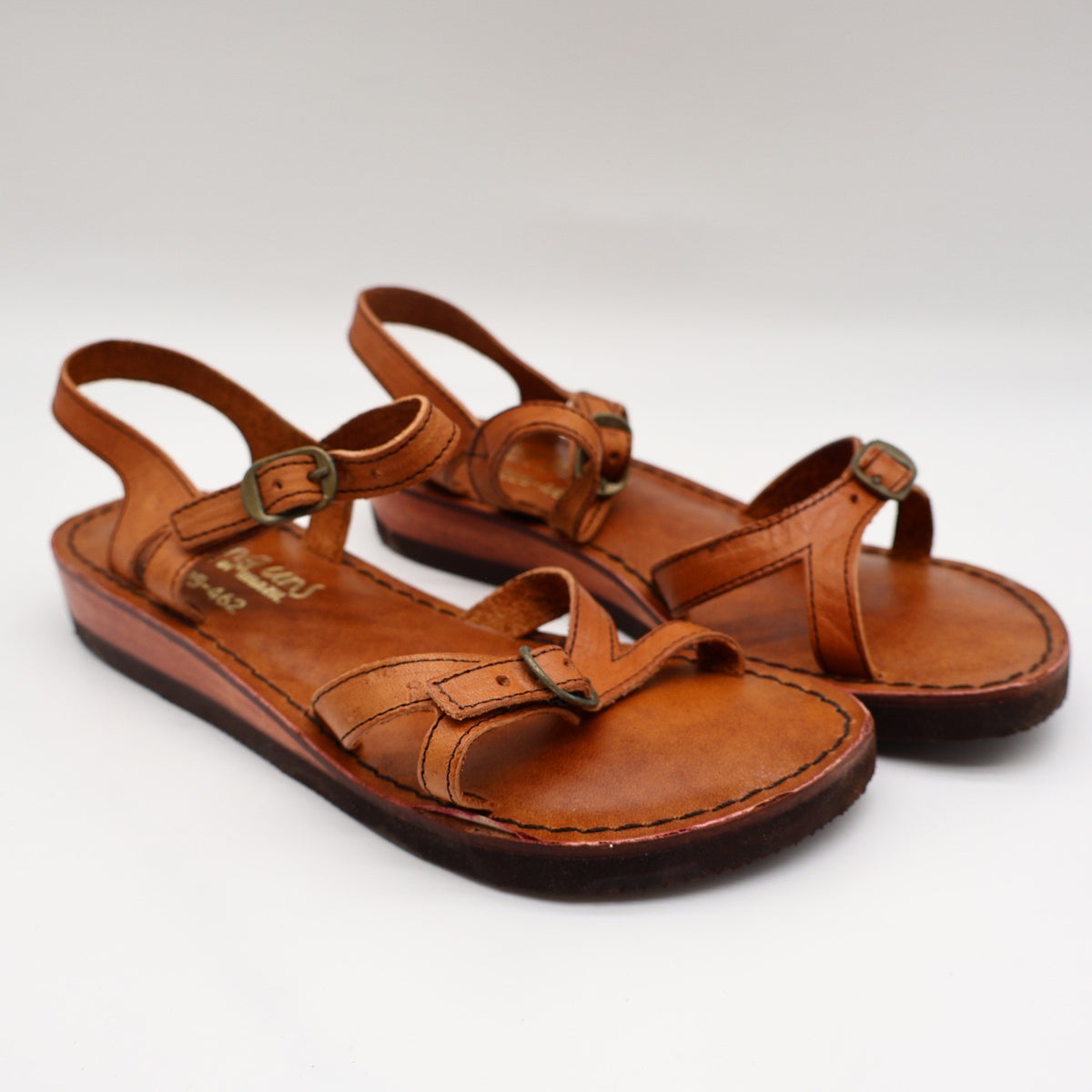 Young'uns Sandals Womens 4B Vintage Brazil Tan Leather Strappy Buckle Deadstock - take2supply
