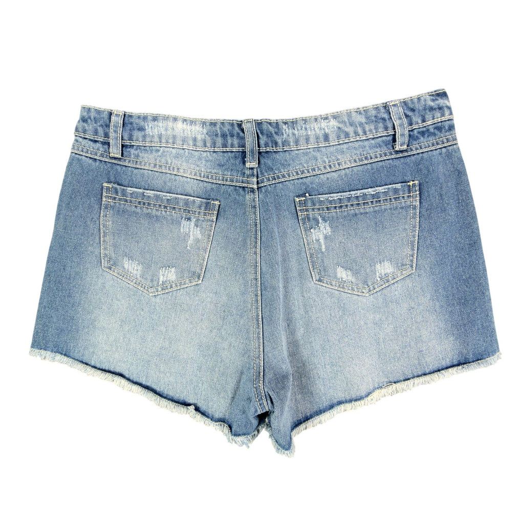 Blu Pepper Modern Floral Embroidered Denim Shorts Womens L Blue NWT BA6806 - take2supply