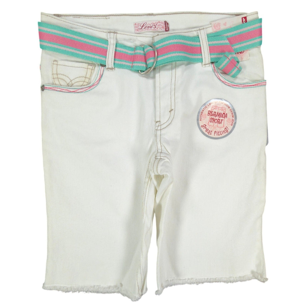 Levi's Y2K Denim Bermuda Shorts Girls 10 White Ramie Blend NWT - take2supply