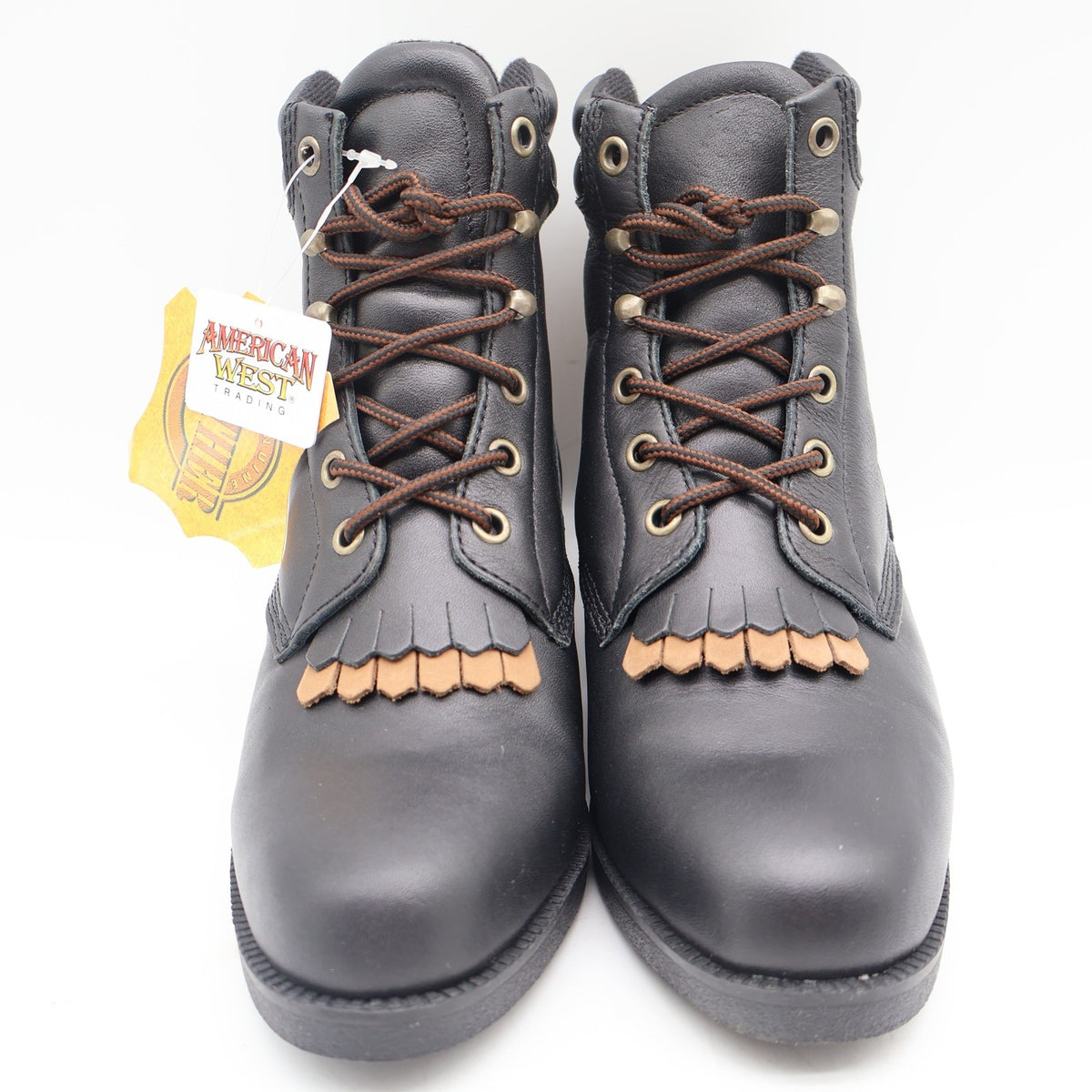 American West Saddle Brand Kiltie Boots Womens 7.5 Black Leather Vintage 2003 - take2supply
