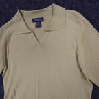 SML Design Polo Sweater Women Medium Tan Short Sleeve Cotton Blend Ribbed NWT - take2supply