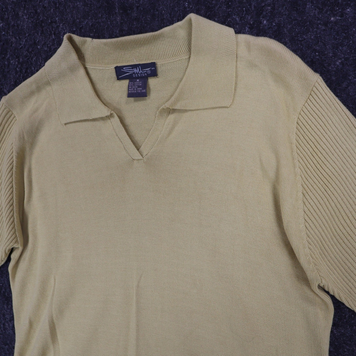 SML Design Polo Sweater Women Medium Tan Short Sleeve Cotton Blend Ribbed NWT - take2supply