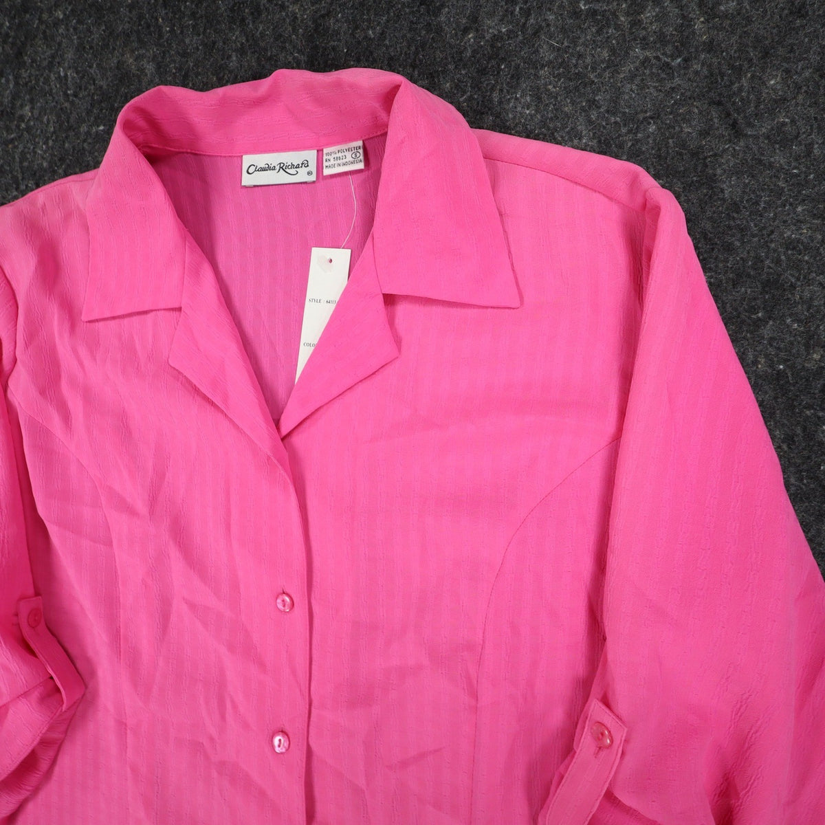 Claudia Richard Blouse Womens Small Pink Vintage 90s Roll Tab Sleeve Textured - take2supply
