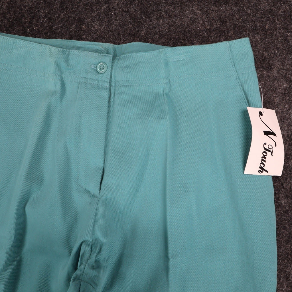 N Touch Straight Leg Pants Womens 10 Teal Azure Lagoon Cotton Tencel Trousers - take2supply