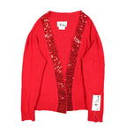N Touch Cardigan Womens Small Red Sequin Trim Open Front Holiday Sweater NEW - take2supply