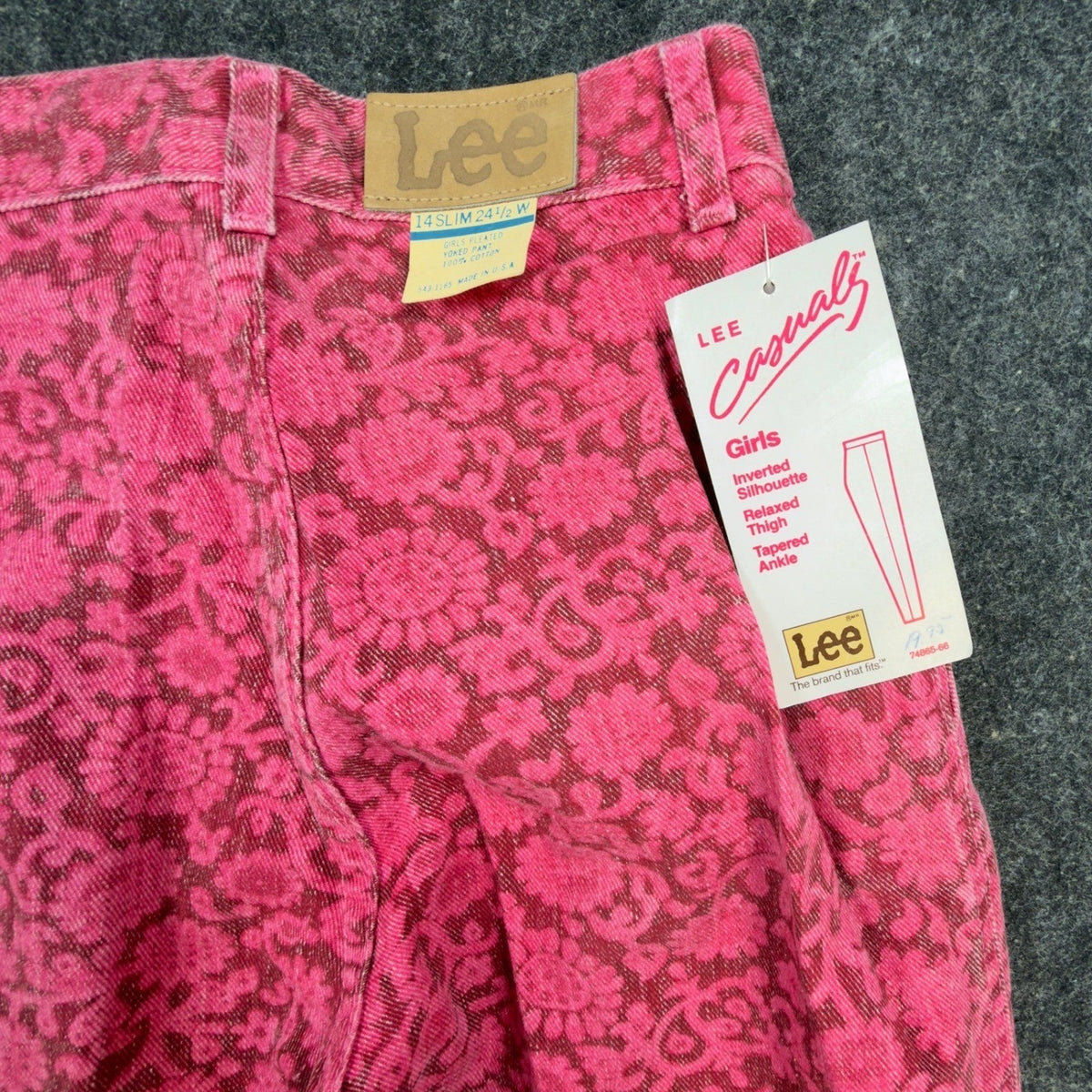 Lee Vintage 80s Floral Casuals Pants Girls 14 Slim Pink USA Made NOS NWT - take2supply
