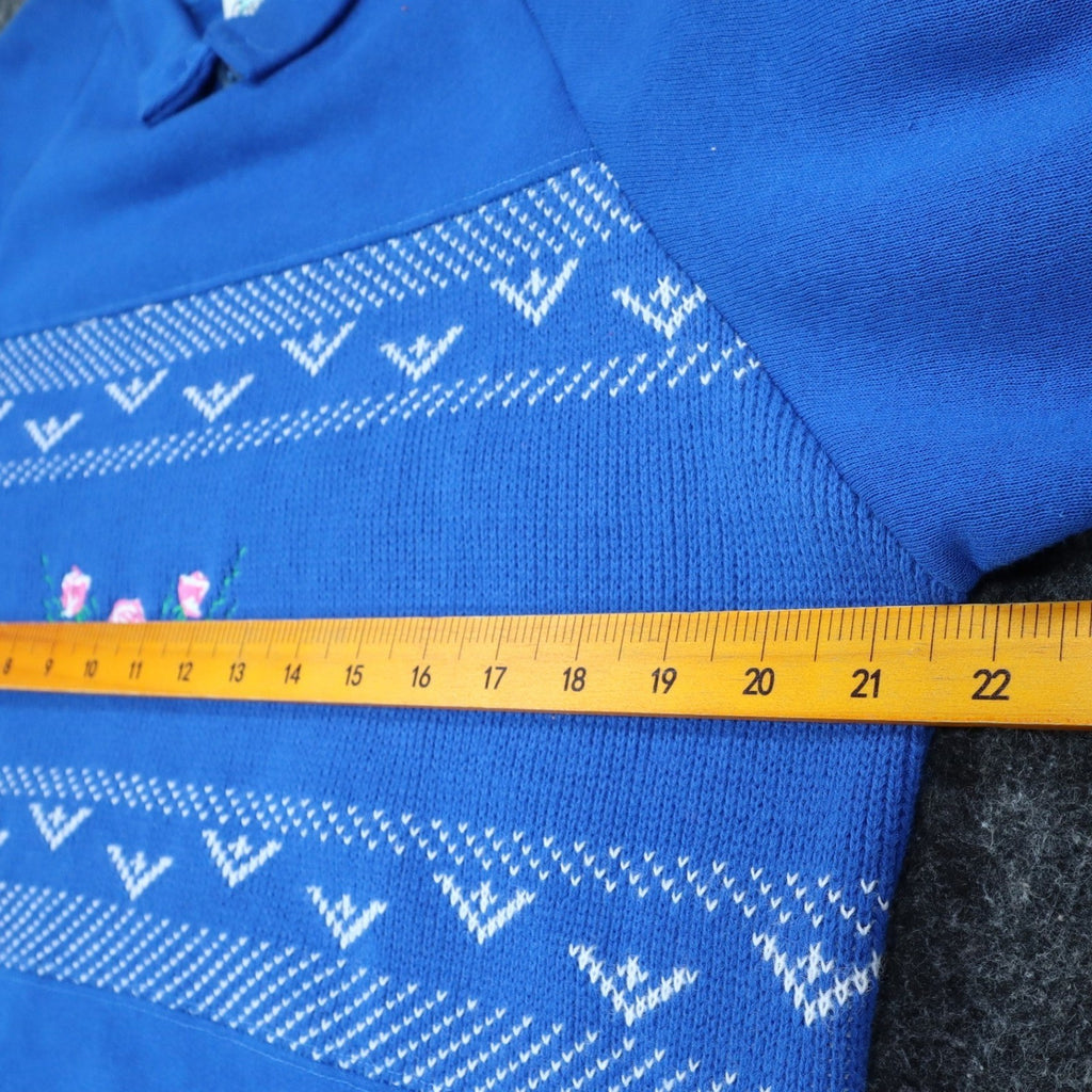 Great Lakes Apparel Sweatshirt Womens Medium Vintage 90s Blue Floral Embroidered - take2supply