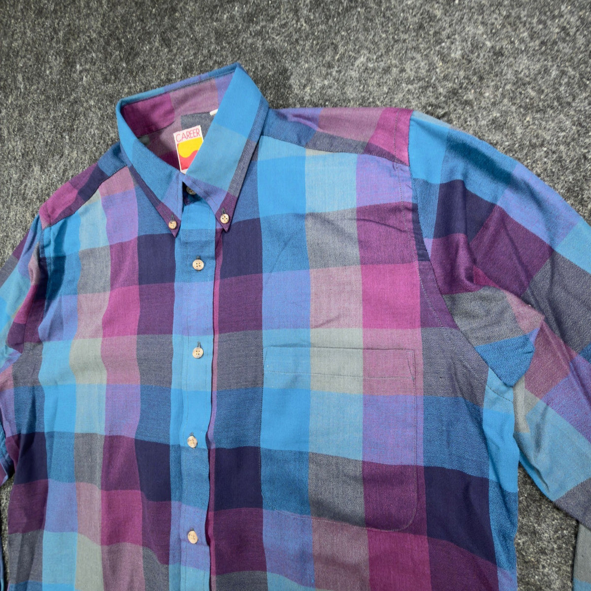 Career Club Vintage 90s Plaid Button Down Mens M Blue Purple Excellent - take2supply