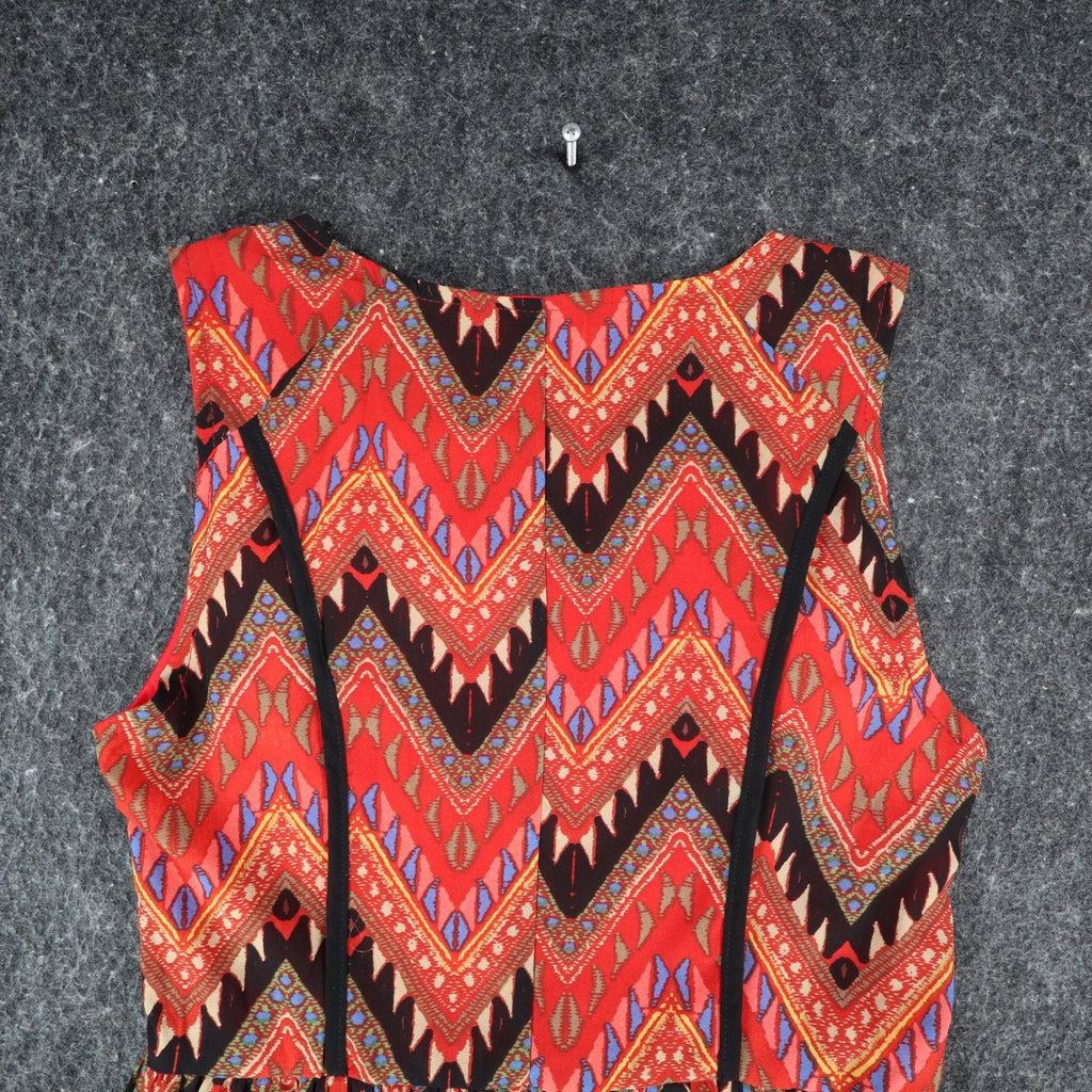 Esley Collection Chevron Tribal Print Dress Womens Small Red Handkerchief Hem - take2supply