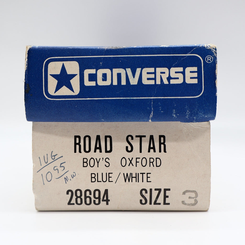 Converse Road Star Boys Size 3 Vintage 80s Blue White Nylon Suede Sneakers NOS - take2supply