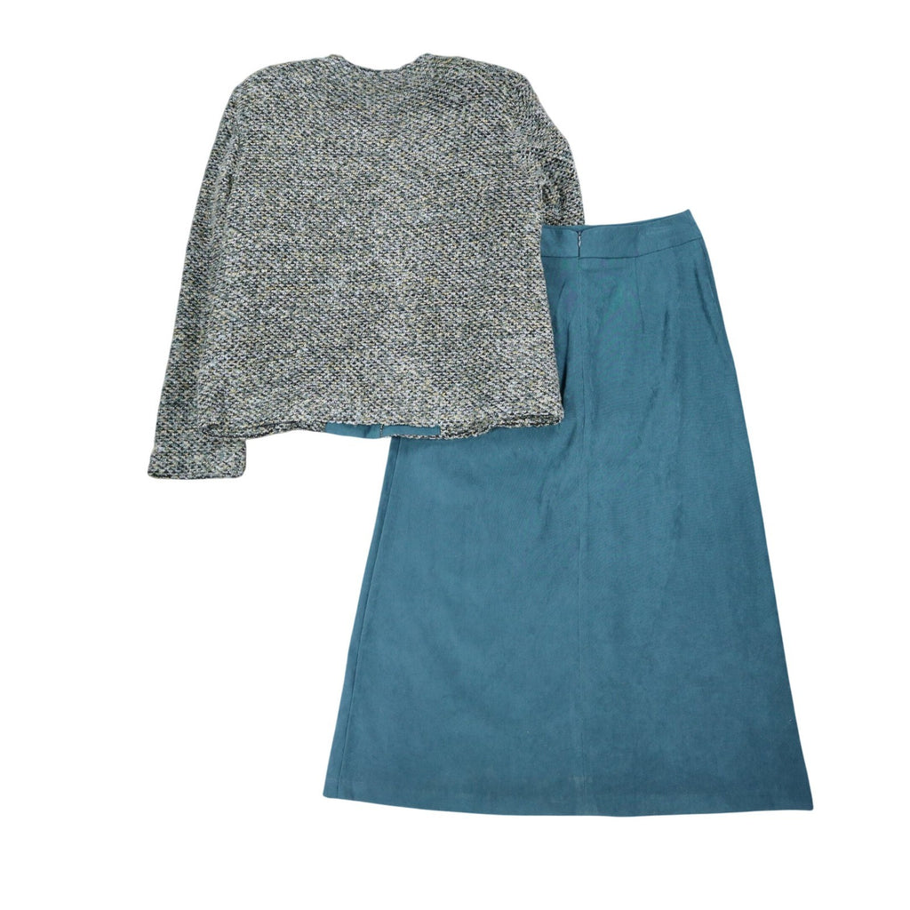 N Touch Skirt Suit Set Women 10 Teal Blue Multi Boucle Jacket & Midi Skirt NWT - take2supply