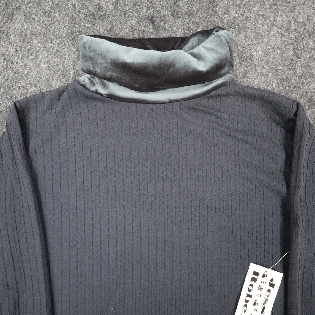 Jessica Roberts Turtleneck Top Womens Small Vintage Black Velvet Trim Cable Knit - take2supply