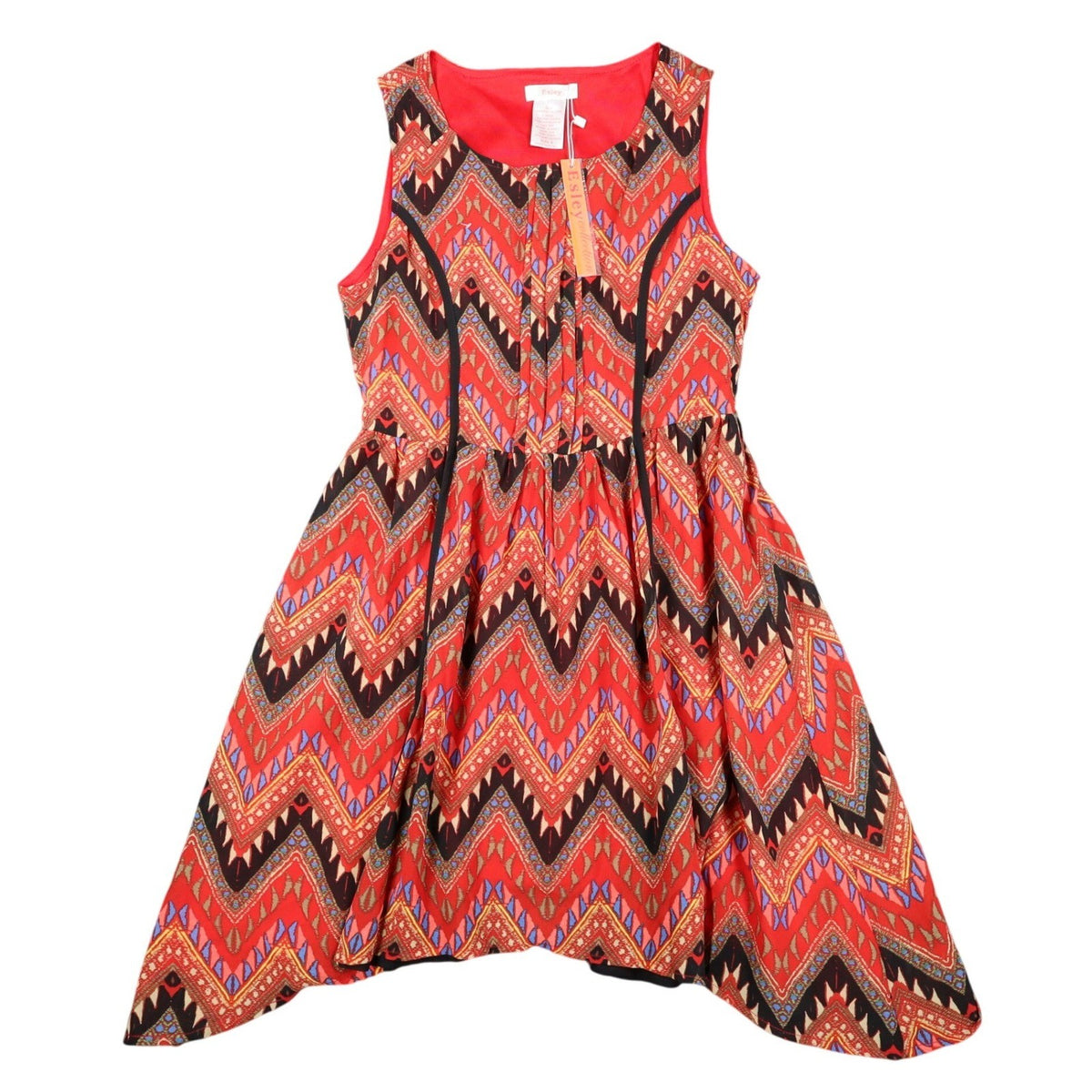 Esley Collection Chevron Tribal Print Dress Womens Small Red Handkerchief Hem - take2supply