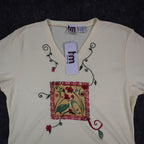 TM Sport by That's Me V-Neck Top Large Vintage Y2K Yellow Floral Embroidered NWT - take2supply