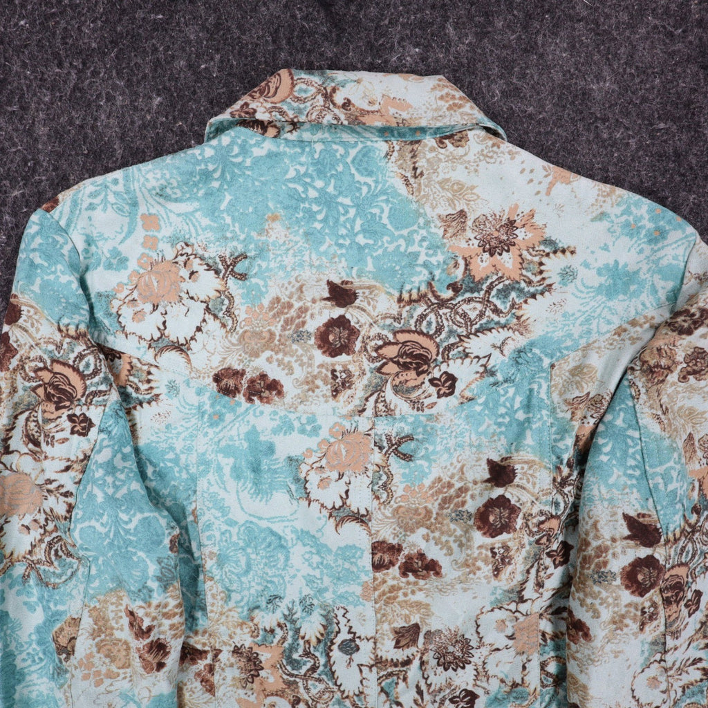 Company Collection Shirt Jacket Womens 8 Y2K Aqua Blue Paisley Floral Textured - take2supply