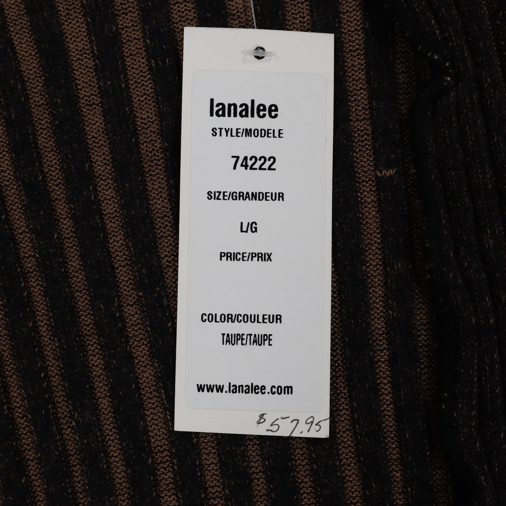 Chic Knits Lanalee Cardigan Large Y2K Taupe Striped Buckle Lettuce Edge NEW - take2supply