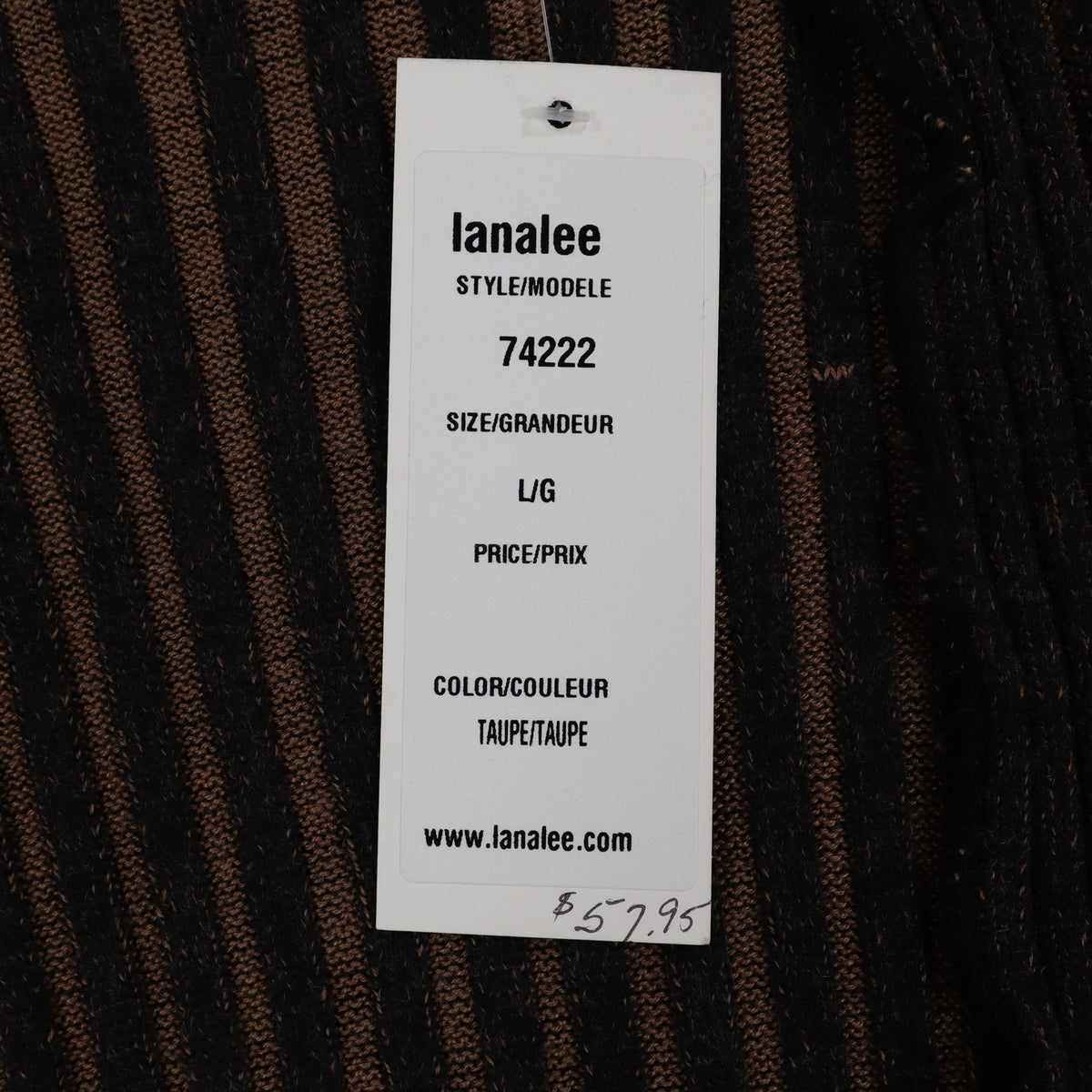 Chic Knits Lanalee Cardigan Large Y2K Taupe Striped Buckle Lettuce Edge NEW - take2supply