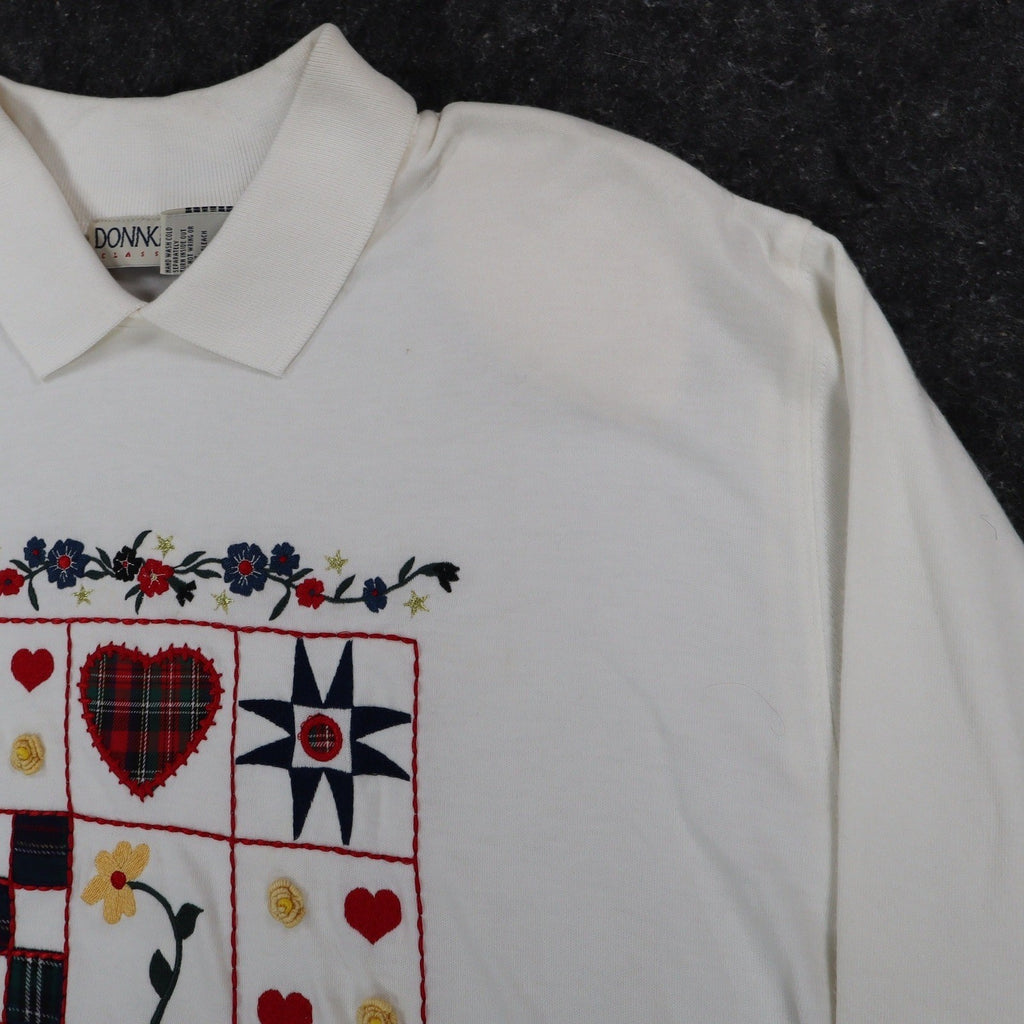 Donnkenny Classics Polo Shirt Womens M Vintage 90s White Embroidered Cat NWT - take2supply