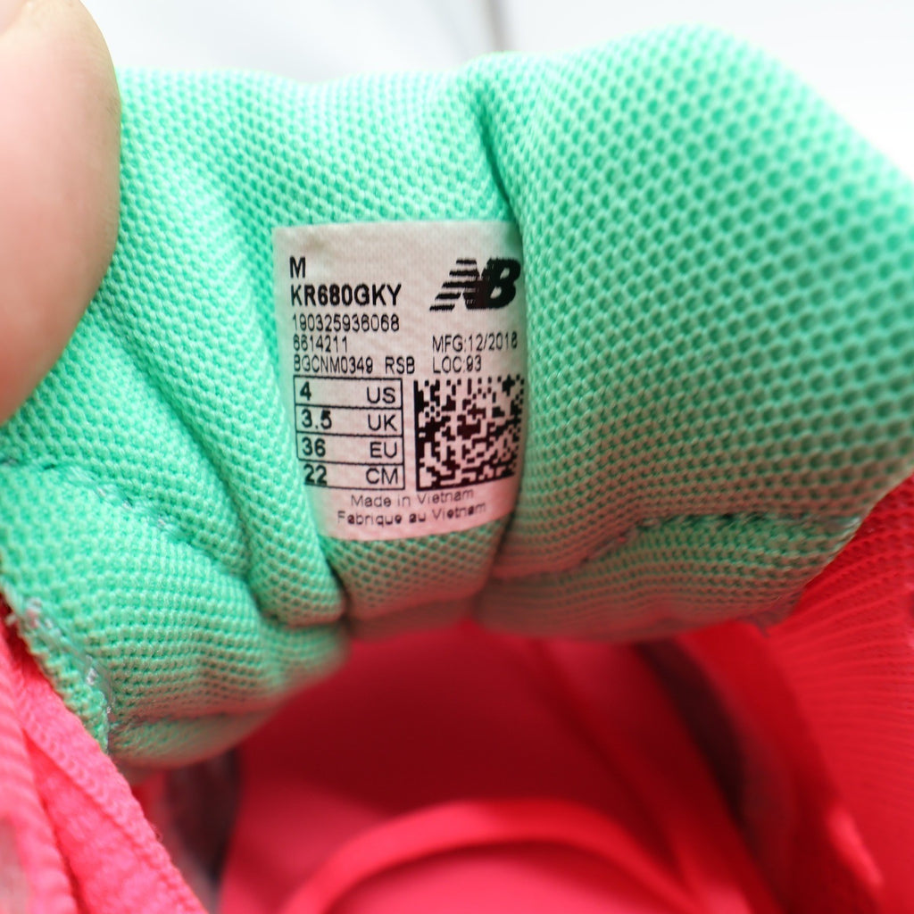 New Balance 680v3 Kids 4 Running Shoes Green Pink Grey KR680GKY Mesh Sneakers - take2supply