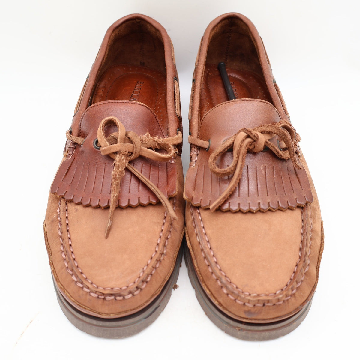 Barclay Kiltie Loafers Mens 12M Vintage Brown Leather Lug Sole Boat Shoes - take2supply