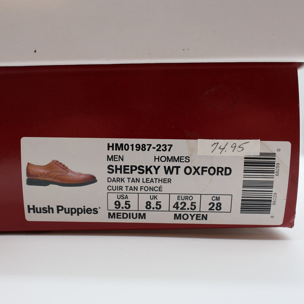 Hush Puppies Shepsky WT Oxford Mens 9.5 Dark Tan Leather Wingtip - take2supply