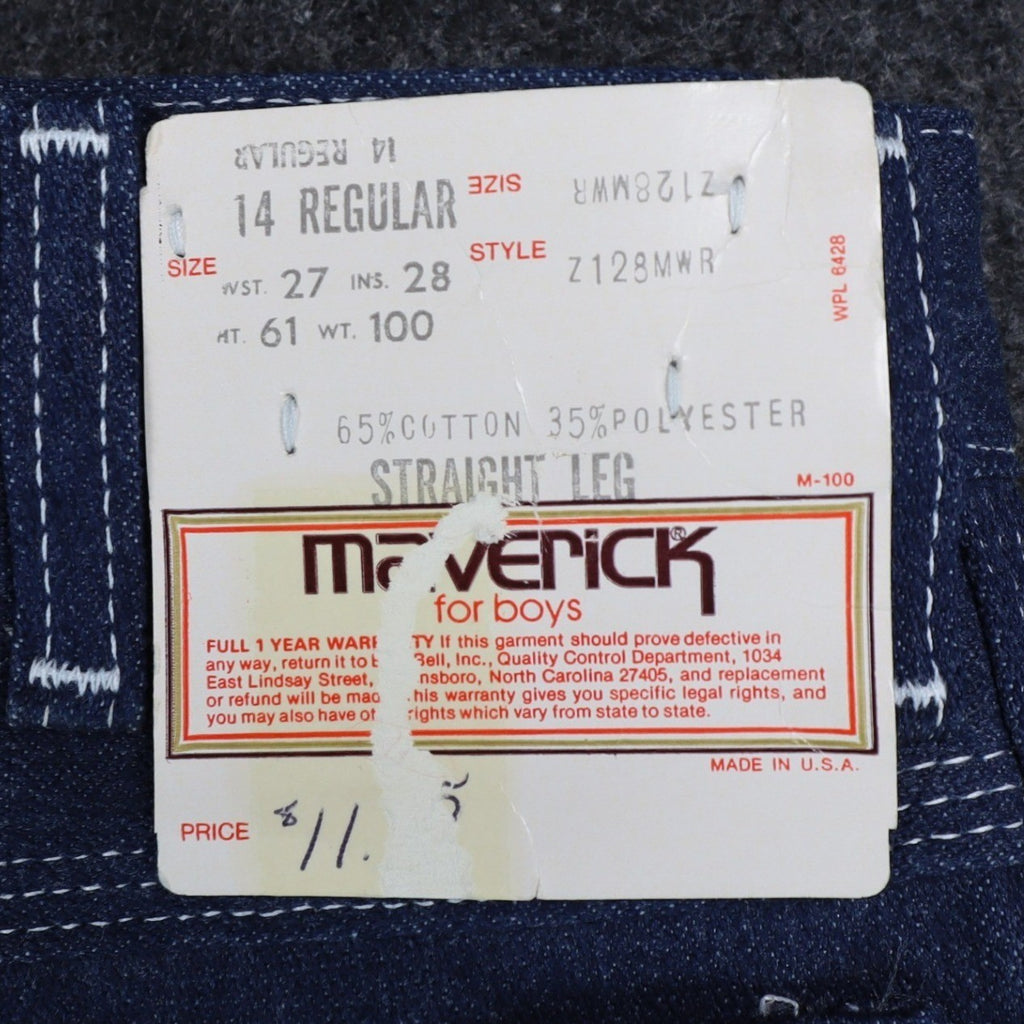 Maverick Straight Leg Jeans Boys 14 Regular Vintage 70s Blue Deadstock USA Made - take2supply