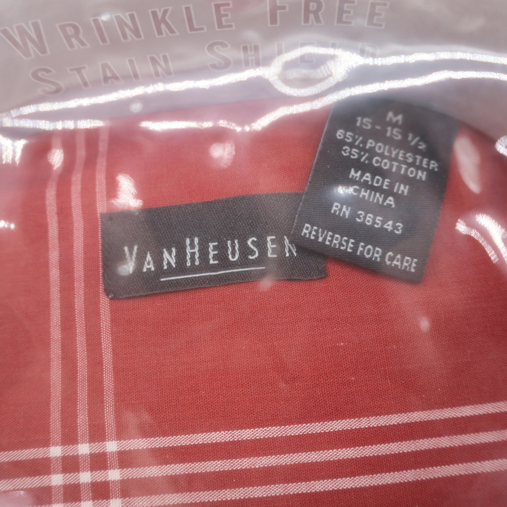 Van Heusen Shirt Mens Medium Red Plaid Short Sleeve Wrinkle Free Stain Shield - take2supply