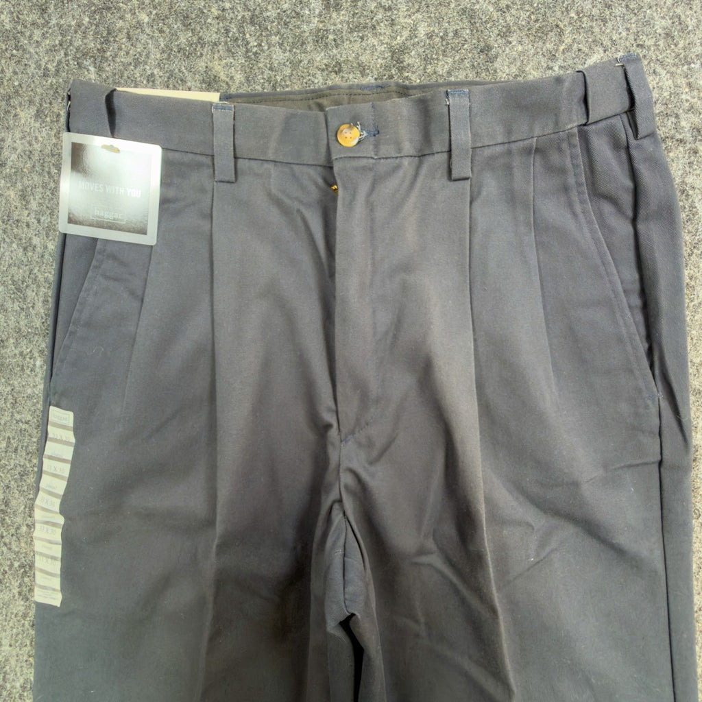 Haggar Pants Mens 33x30 Navy Blue Cotton Pleated Black Label Vintage Y2K NWT - take2supply