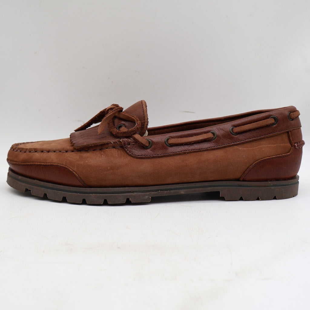 Barclay Kiltie Loafers Mens 12M Vintage Brown Leather Lug Sole Boat Shoes - take2supply