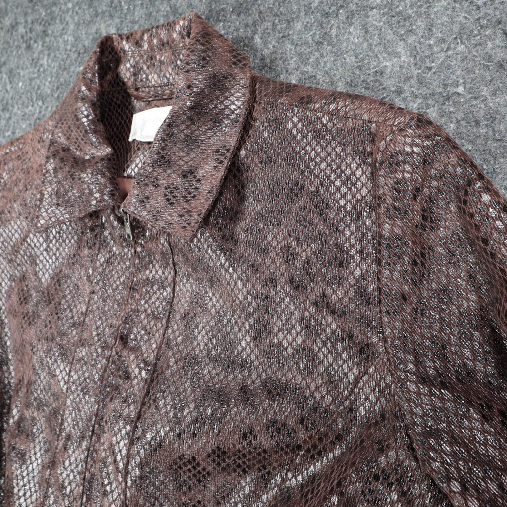 Erin London Snakeskin Print Belted Jacket Womens Size M Brown Faux Leather Zip - take2supply