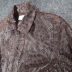 Erin London Snakeskin Print Belted Jacket Womens Size M Brown Faux Leather Zip - take2supply