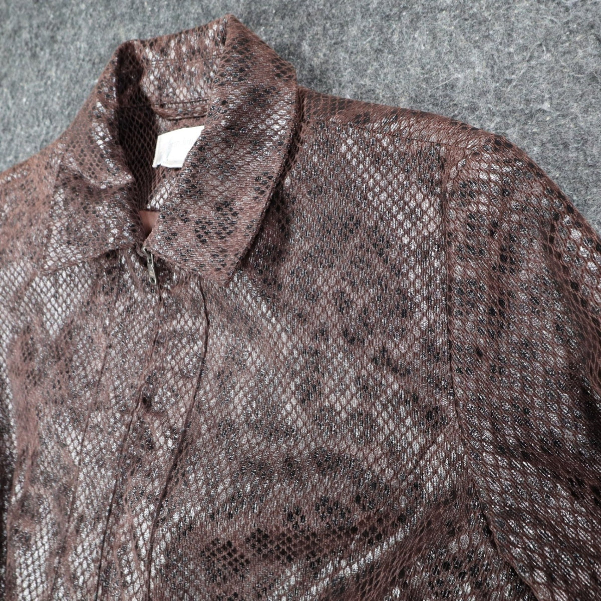 Erin London Snakeskin Print Belted Jacket Womens Size M Brown Faux Leather Zip - take2supply