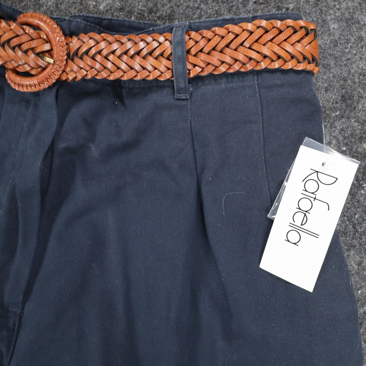 Rafaella Twill Shorts Womens 10 Vintage 90s Navy Blue Cotton Pleated Belted NWT - take2supply