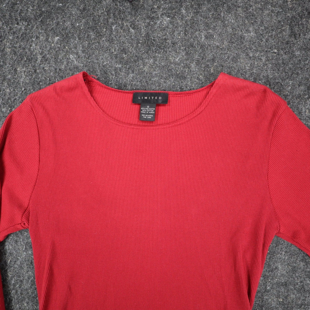 Limited Top Womens Small Vintage 90s Red Ribbed Long Sleeve Crew Neck Shirt - take2supply