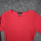 Limited Top Womens Small Vintage 90s Red Ribbed Long Sleeve Crew Neck Shirt - take2supply