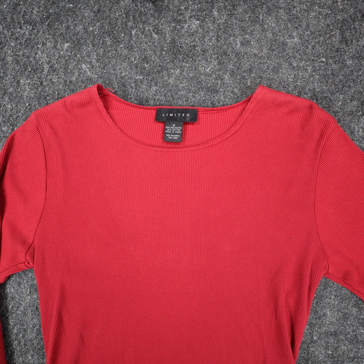 Limited Top Womens Small Vintage 90s Red Ribbed Long Sleeve Crew Neck Shirt - take2supply