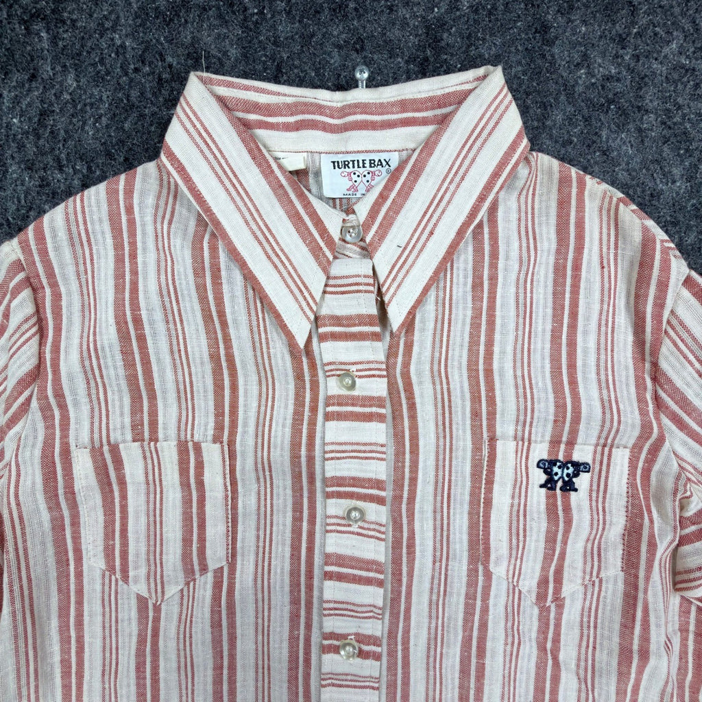 Turtle Bax Vintage 70s Striped Button Down Shirt Boys 15-16 Red White NWT - take2supply