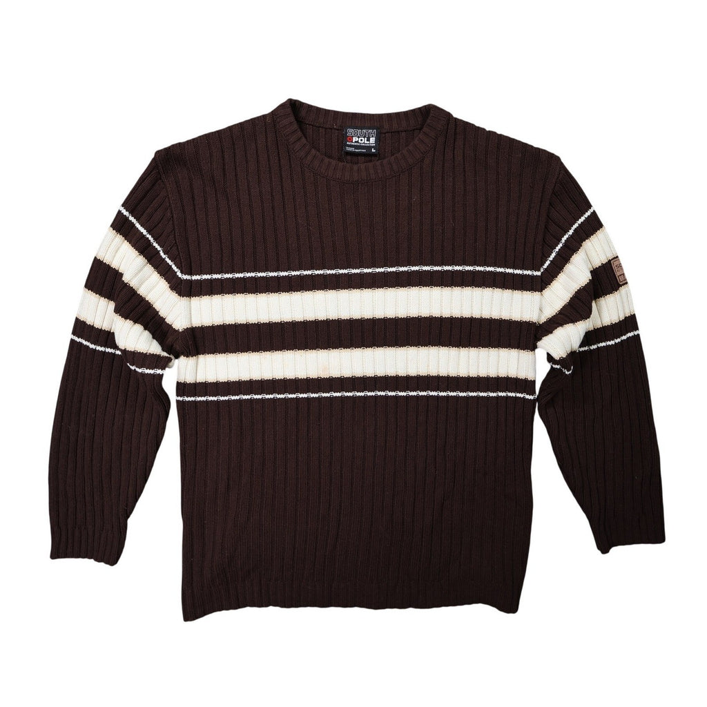 Southpole Ribbed Knit Sweater Mens Large Brown Excellent Striped Y2K Streetwear - take2supply