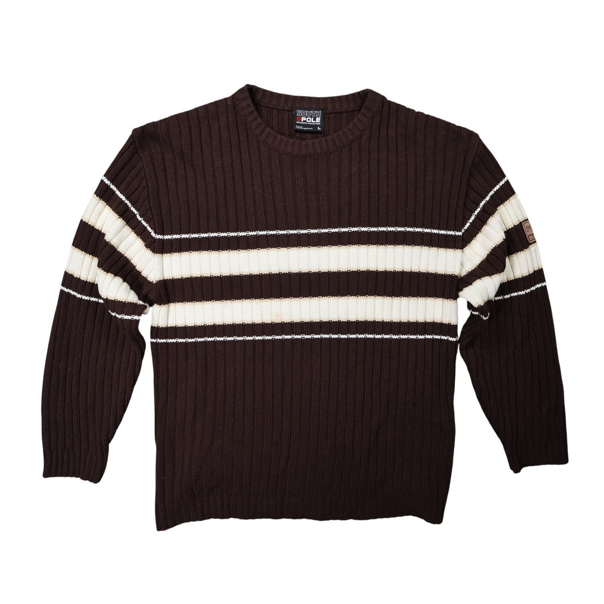 Southpole Ribbed Knit Sweater Mens Large Brown Excellent Striped Y2K Streetwear - take2supply
