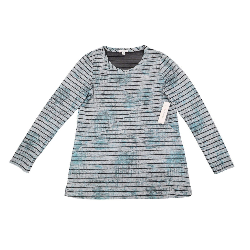 Erin London Top Womens Medium NWT Blue Grey Striped Textured Long Sleeve 78229 - take2supply