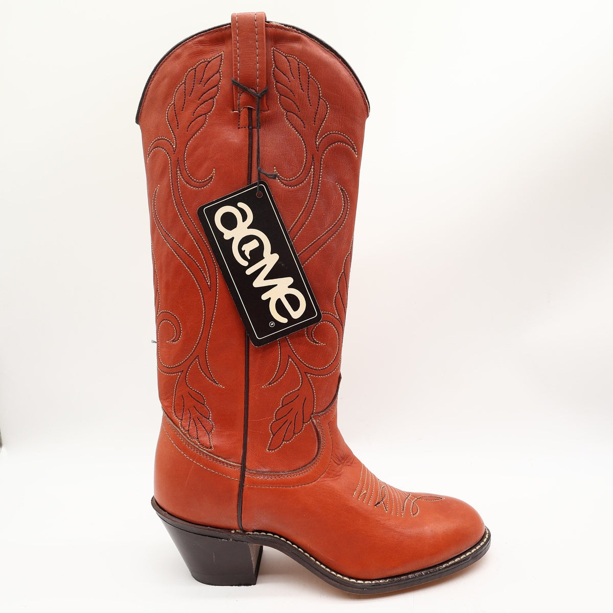 Acme Vintage 70s Western Boots Womens 6 Rust Leather Deadstock New NWT - take2supply
