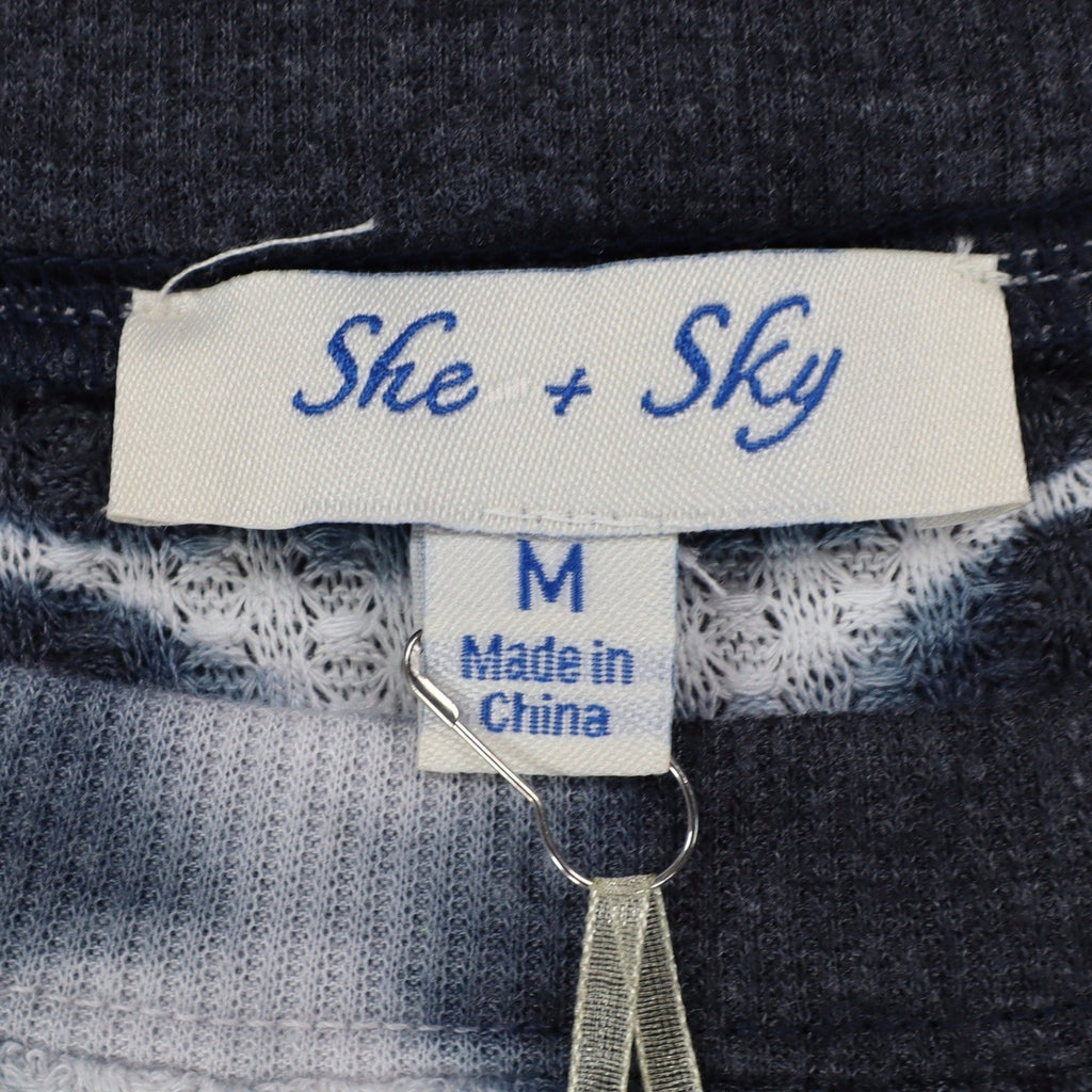 She + Sky Waffle Knit Top Medium NWT Navy White Tie Dye Thermal Raglan SS2467 - take2supply