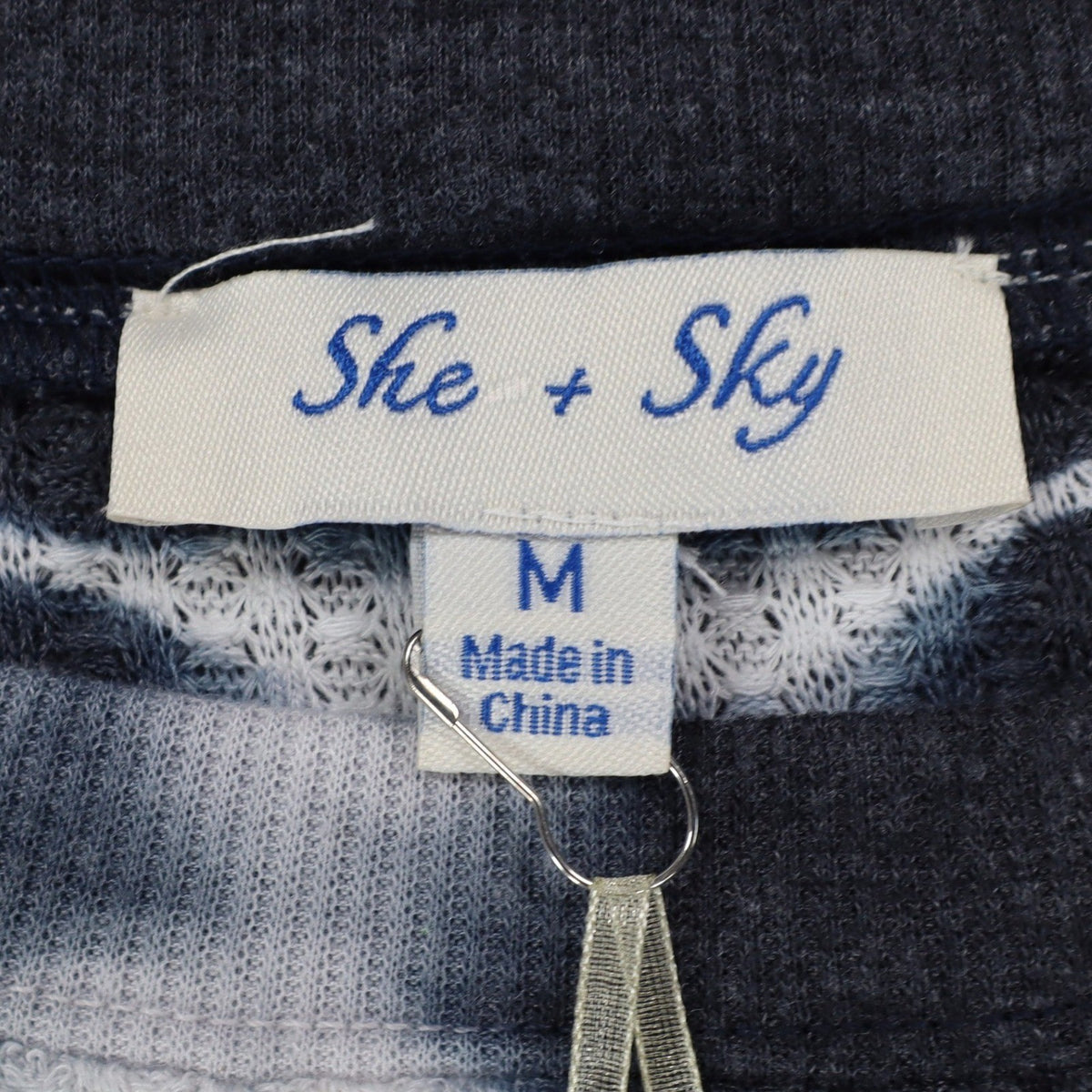 She + Sky Waffle Knit Top Medium NWT Navy White Tie Dye Thermal Raglan SS2467 - take2supply