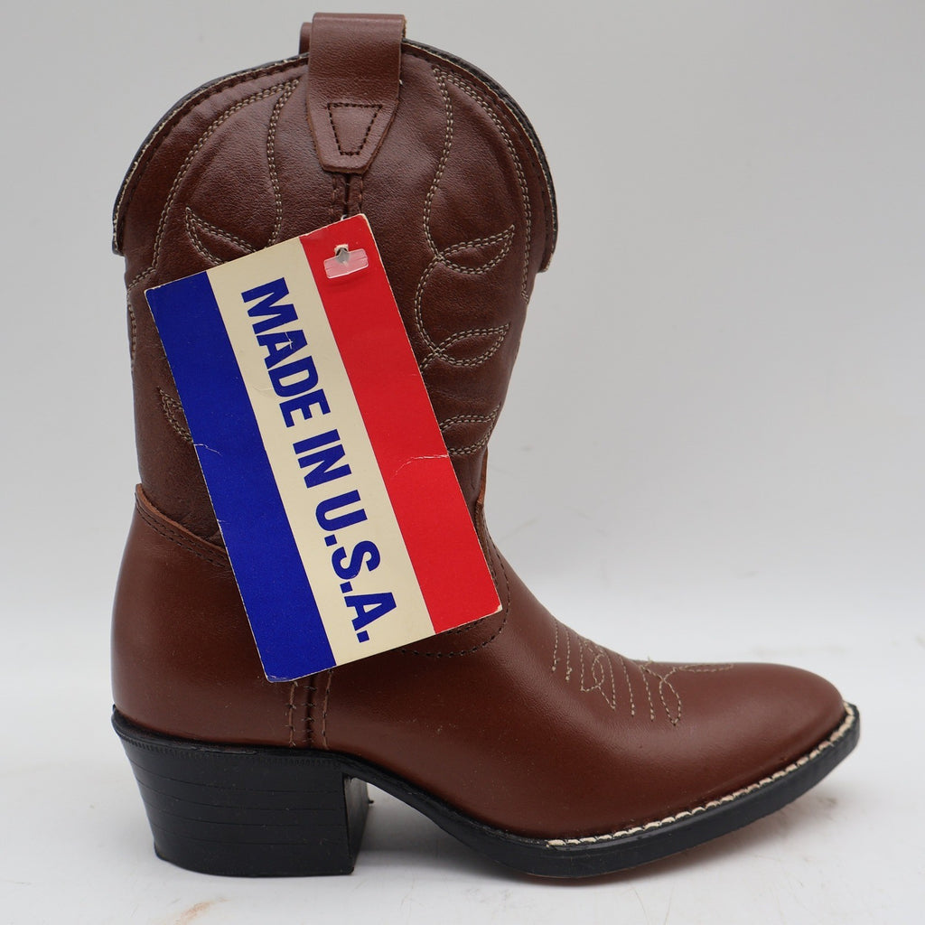 Acme Cowboy Boots Kids Size 10 D Vintage Brown Leather Made in USA NIB 2406 - take2supply
