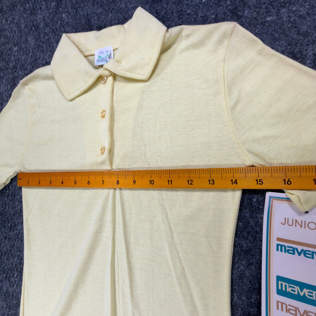 Maverick Vintage 70s Polo Shirt Juniors Small Yellow Cotton Blend NWT Deadstock - take2supply