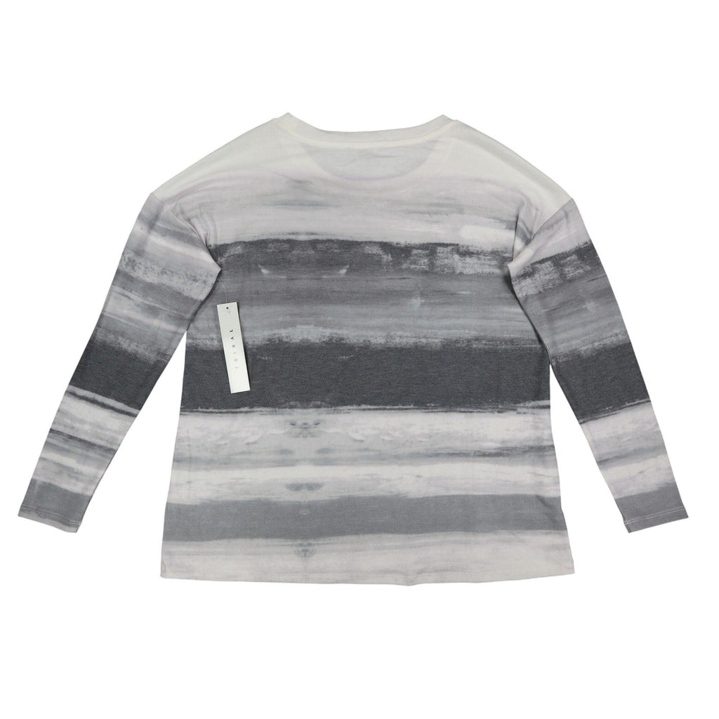 Tribal Long Sleeve Top Womens Small Cream Grey Abstract Stripe Knit 26850-2281 - take2supply